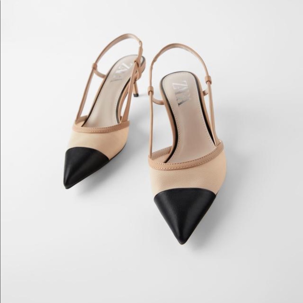 SOLD NWOT Zara sling back nude/black mesh pumps